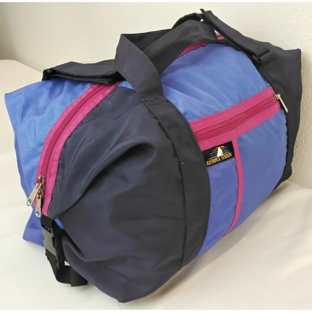 Sierra Designs Vintage Duffle Bag Color Block Purple W/ Matching Pouch #Z5794